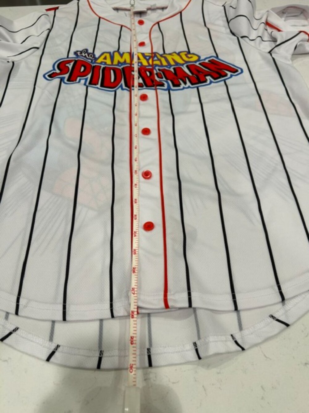 Marvel Spider‑Man Jersey Large White Pinstripe Button‑Up Red Graphic Shirt - Picture 10 of 11